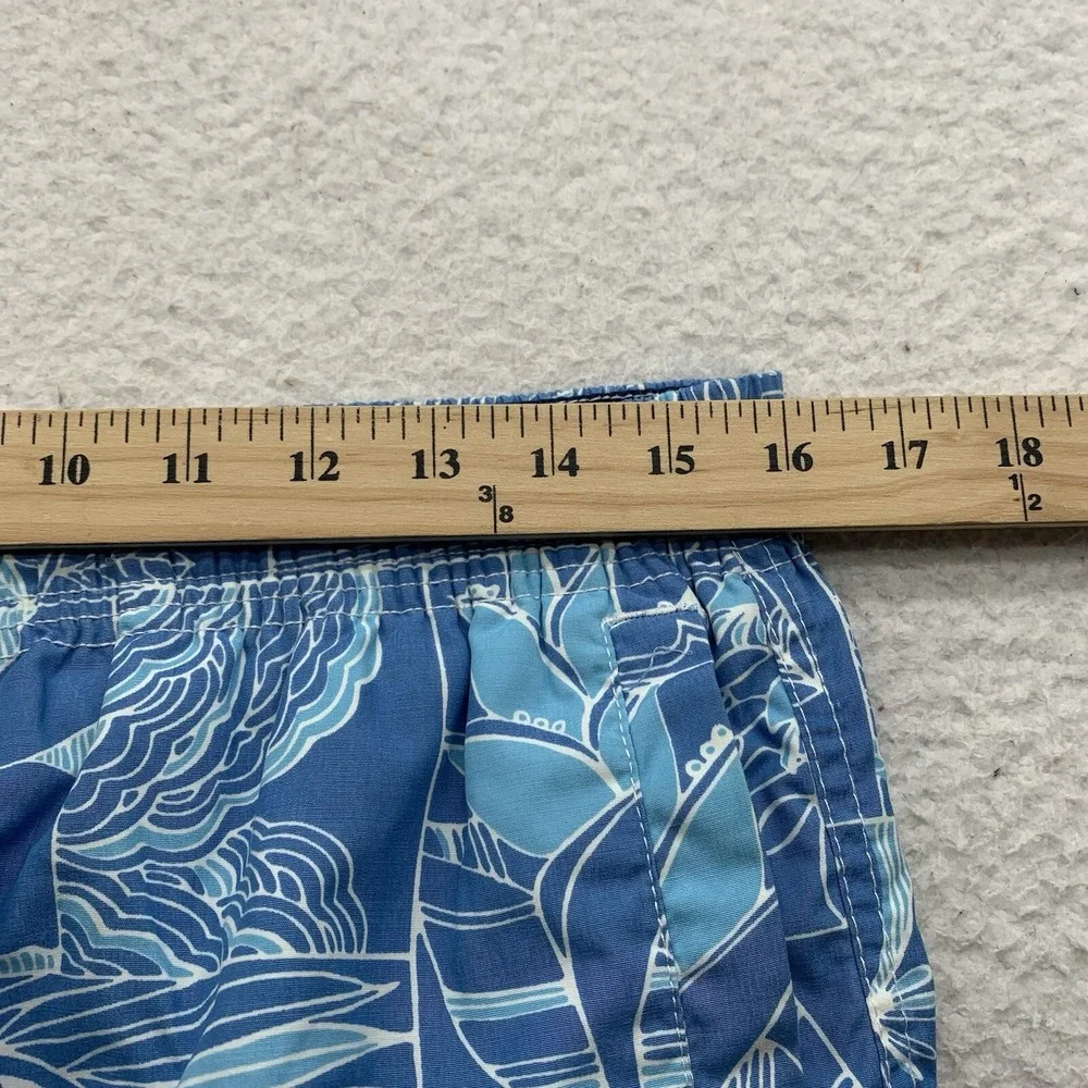 Tori Richard Swim Shorts Mens Medium Blue Hawaiian Tiki Lined Bathing Suit Flaws